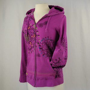 Roxy Zip Up Hoodie Purple w/Boho Print Size Large